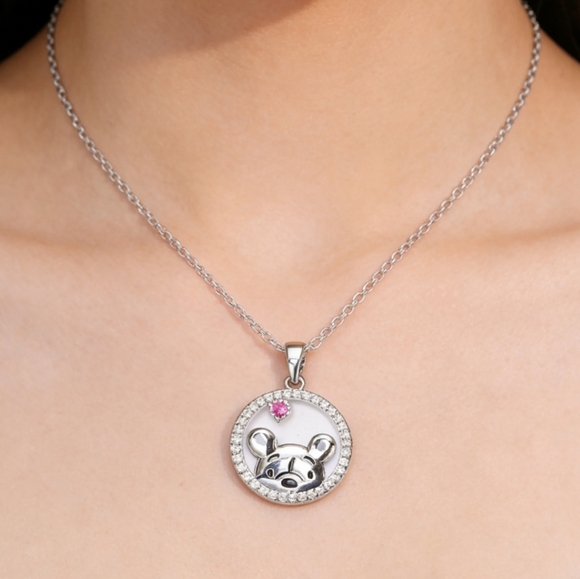 Silver Winnie the Pooh Crystal Halo Necklace Pink Heart Edition - Picture 4 of 8